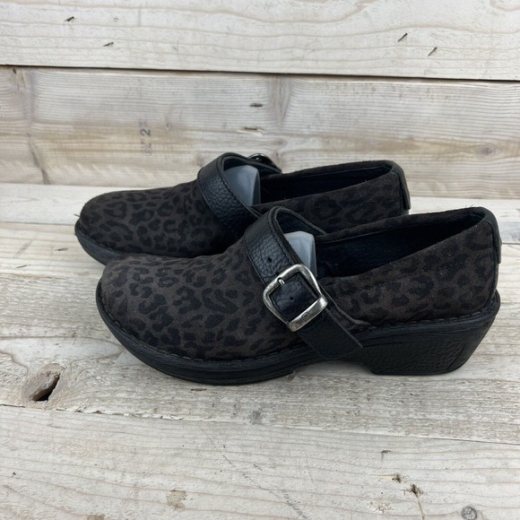 Born Shoes Womens 10 Crown Brown leopard Animal Print Leather Clogs Wedge B64809 - Picture 5 of 15